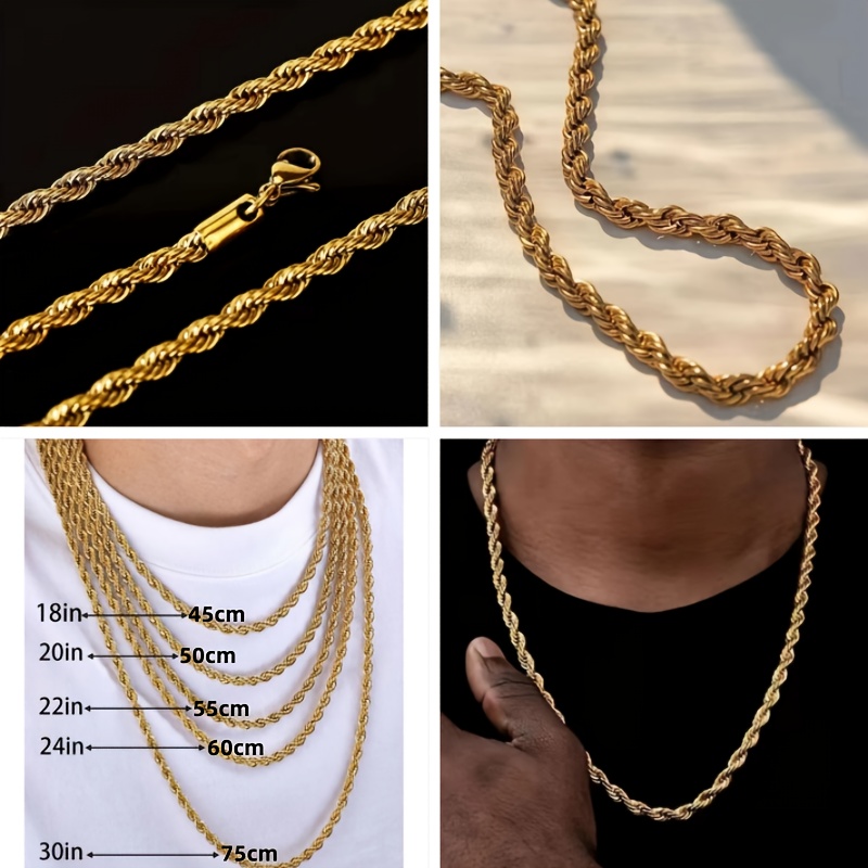 Twisted Rope Chain Set Necklace and Bracelet Non Magnetic Golden Finish